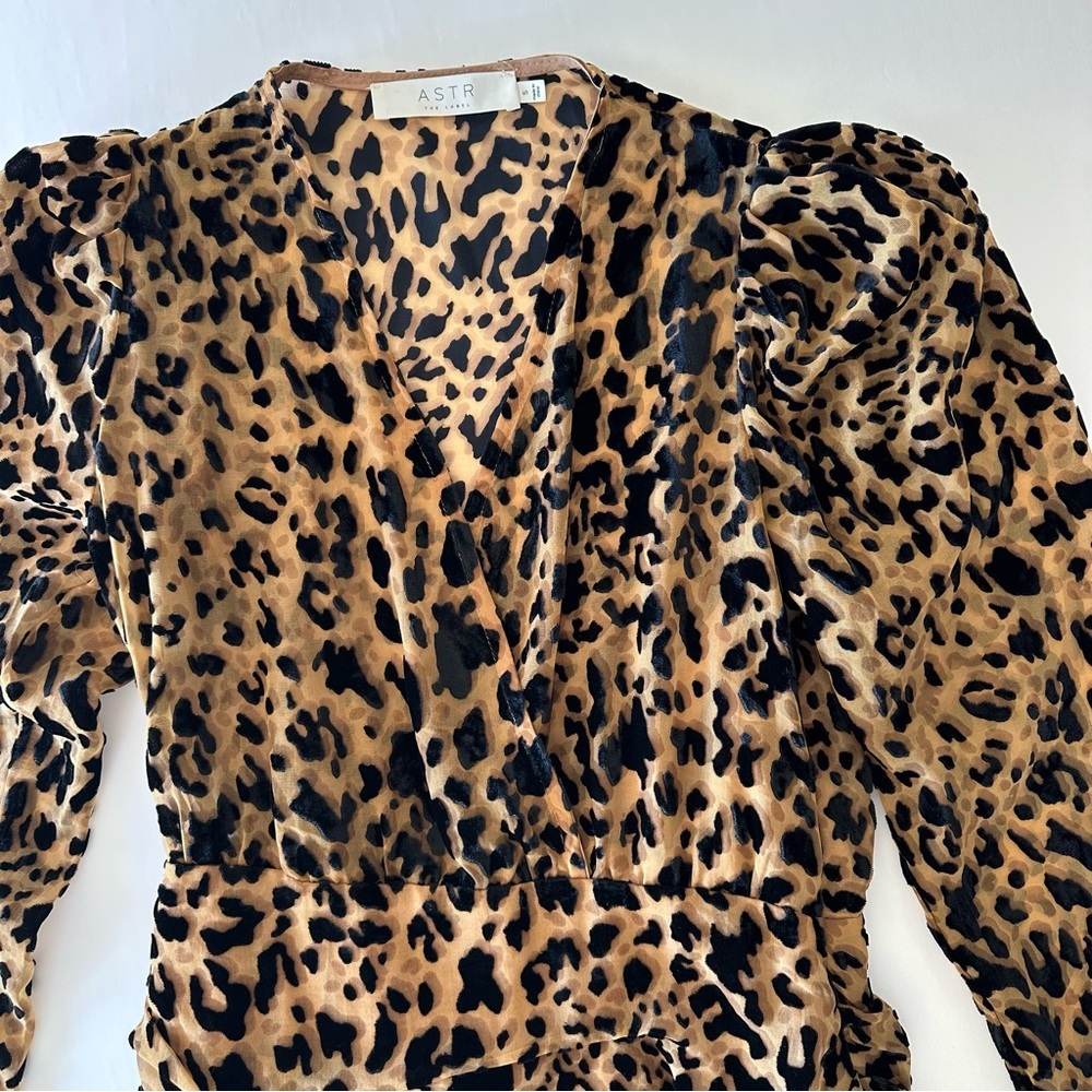ASTR the Label Nikita Burnout Leopard Print Long Sleeve Ruched Mini Dress Small - Picture 14 of 16